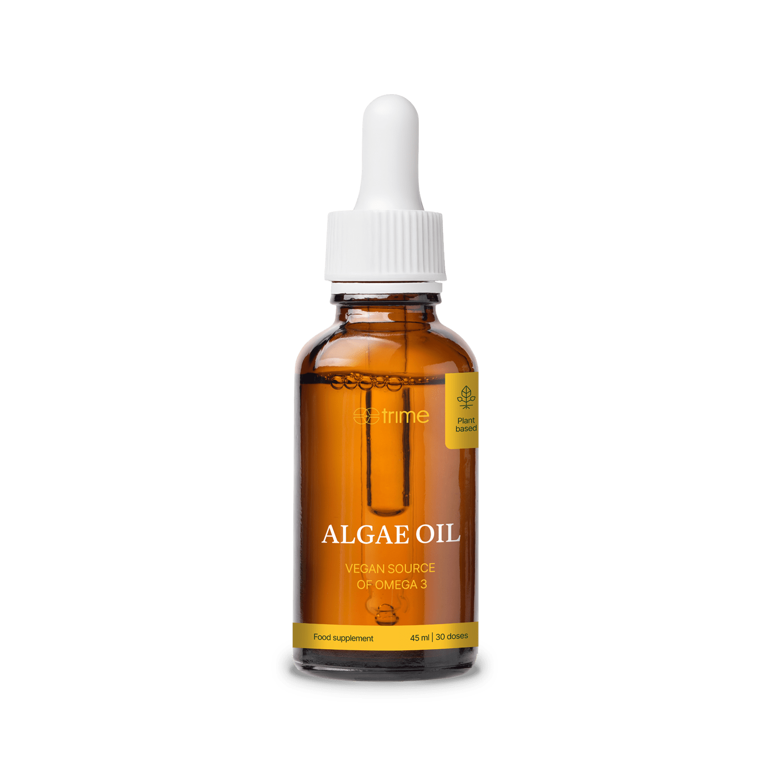 Bottle of algae oil with a dropper 