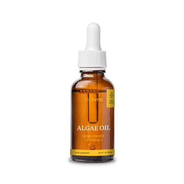 Bottle of algae oil with a dropper 